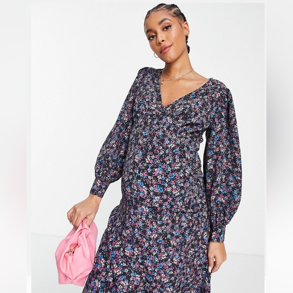 ASOS Maternity Floral Print Button Down Midi Tea Dress - Picture 2 of 6